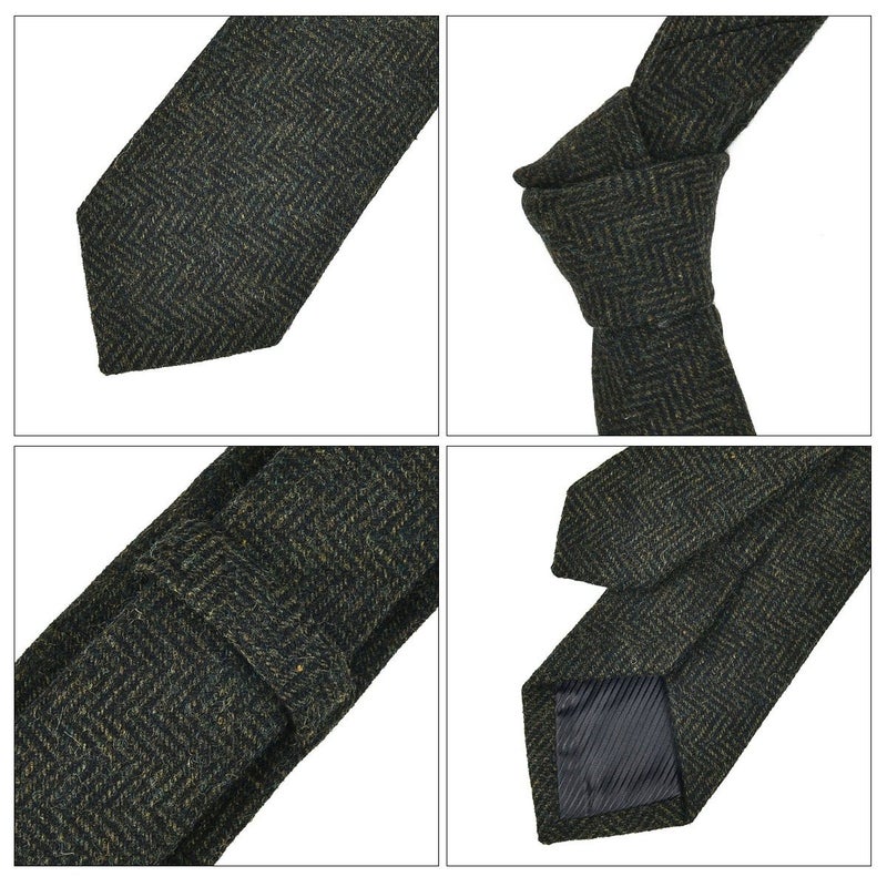 VOBOOM Mens Necktie Skinny Tweed Pattern Woolen Neck Tie (06 Green) - Image 4